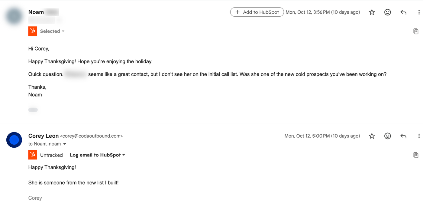 Screenshot of a real email, Oct 12, 2026, with names and faces blurred